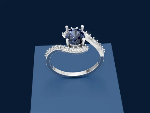 Elegant Sapphire Oval Gemstone Engagement Ring Printable 3D Print Model