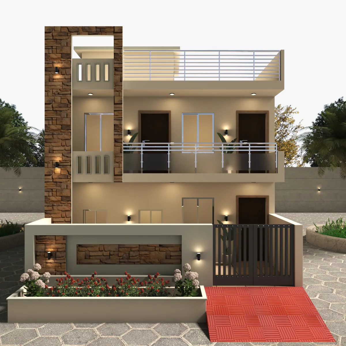 Modern Villa Exterior Design 27x54 Ft Double Story House 3D Model .c4d .max .obj .3ds .fbx .stl .blend 