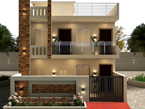 Modern Villa Exterior Design 27x54 Ft Double Story House 3D Model