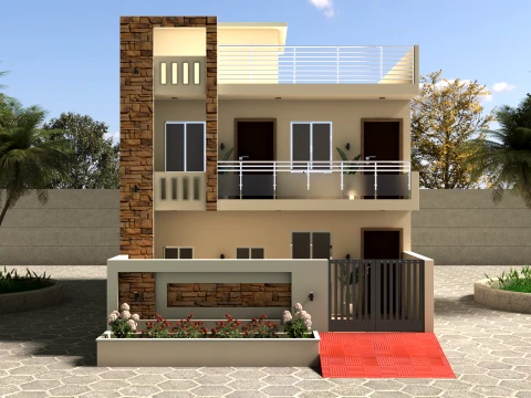 Modern Villa Exterior Design 27x54 Ft Double Story House 3D Model