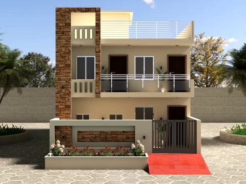 Modern Villa Exterior Design 27x54 Ft Double Story House 3D Model
