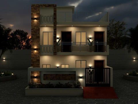 Modern Villa Exterior Design 27x54 Ft Double Story House 3D Model