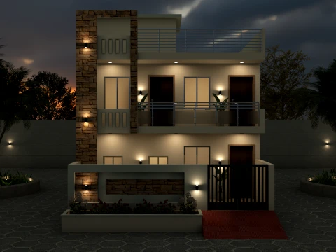 Modern Villa Exterior Design 27x54 Ft Double Story House 3D Model
