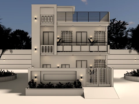 Modern Villa Exterior Design 27x54 Ft Double Story House 3D Model