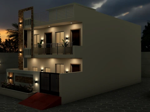 Modern Villa Exterior Design 27x54 Ft Double Story House 3D Model
