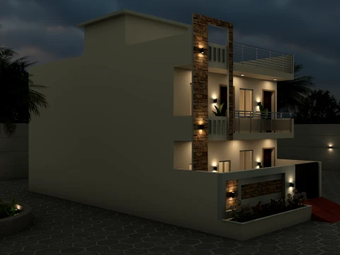 Modern Villa Exterior Design 27x54 Ft Double Story House 3D Model
