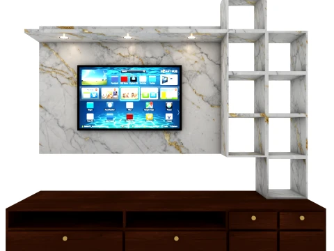 Modern Marble and Wood TV Unit Wall Entertainment Cabinet 3D Modell