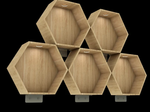 Wooden Hexagon Wall Shelf Floating Honeycomb Display Shelves 3D Model