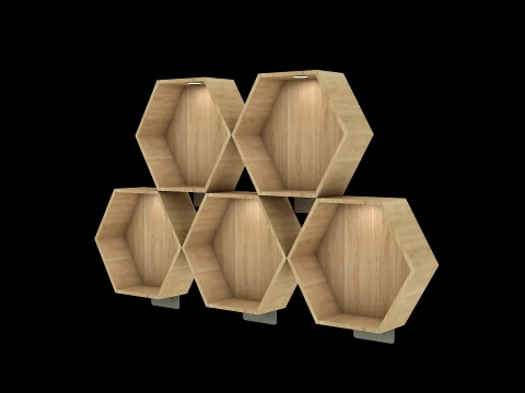 Wooden Hexagon Wall Shelf Floating Honeycomb Display Shelves 3D Model