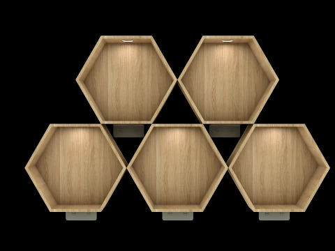 Wooden Hexagon Wall Shelf Floating Honeycomb Display Shelves 3D Model
