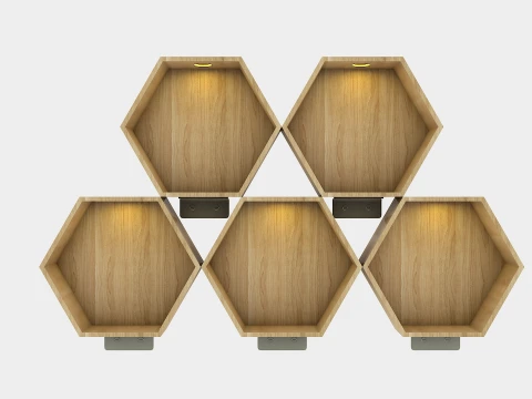 Wooden Hexagon Wall Shelf Floating Honeycomb Display Shelves 3D Model