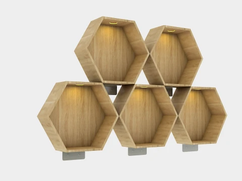 Wooden Hexagon Wall Shelf Floating Honeycomb Display Shelves 3D Model