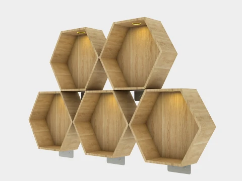 Wooden Hexagon Wall Shelf Floating Honeycomb Display Shelves 3D Model