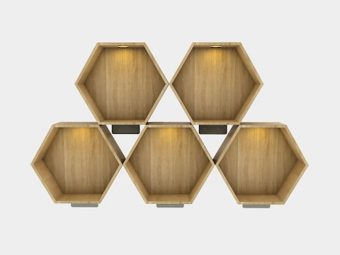 Wooden Hexagon Wall Shelf Floating Honeycomb Display Shelves 3D Model