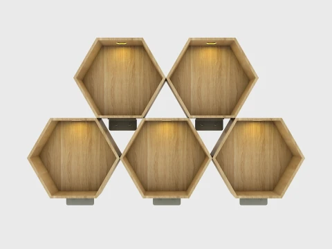 Wooden Hexagon Wall Shelf Floating Honeycomb Display Shelves 3D Model