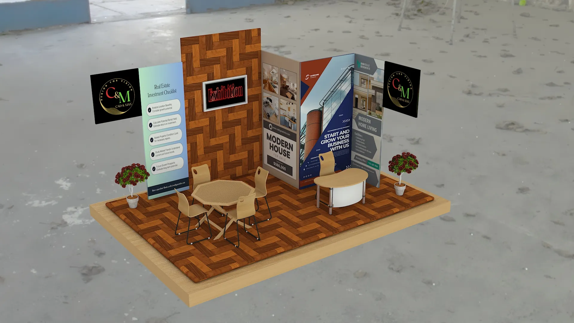 Wooden Exhibition Stall Trade Show Booth 3D Model .c4d .max .obj .3ds .fbx .stl .blend 