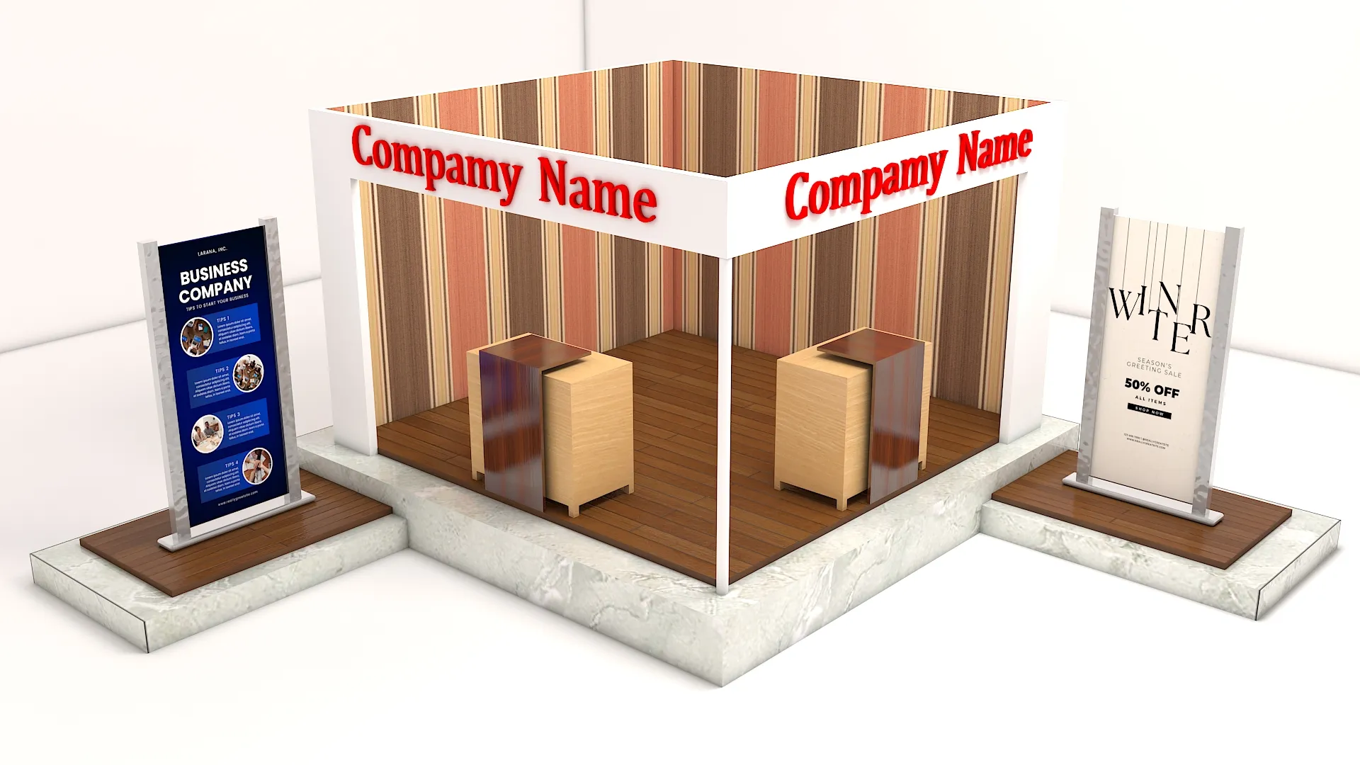 Modern Wooden Exhibition Stall Trade Show Booth 3D Model .c4d .max .obj .3ds .fbx .stl .blend 