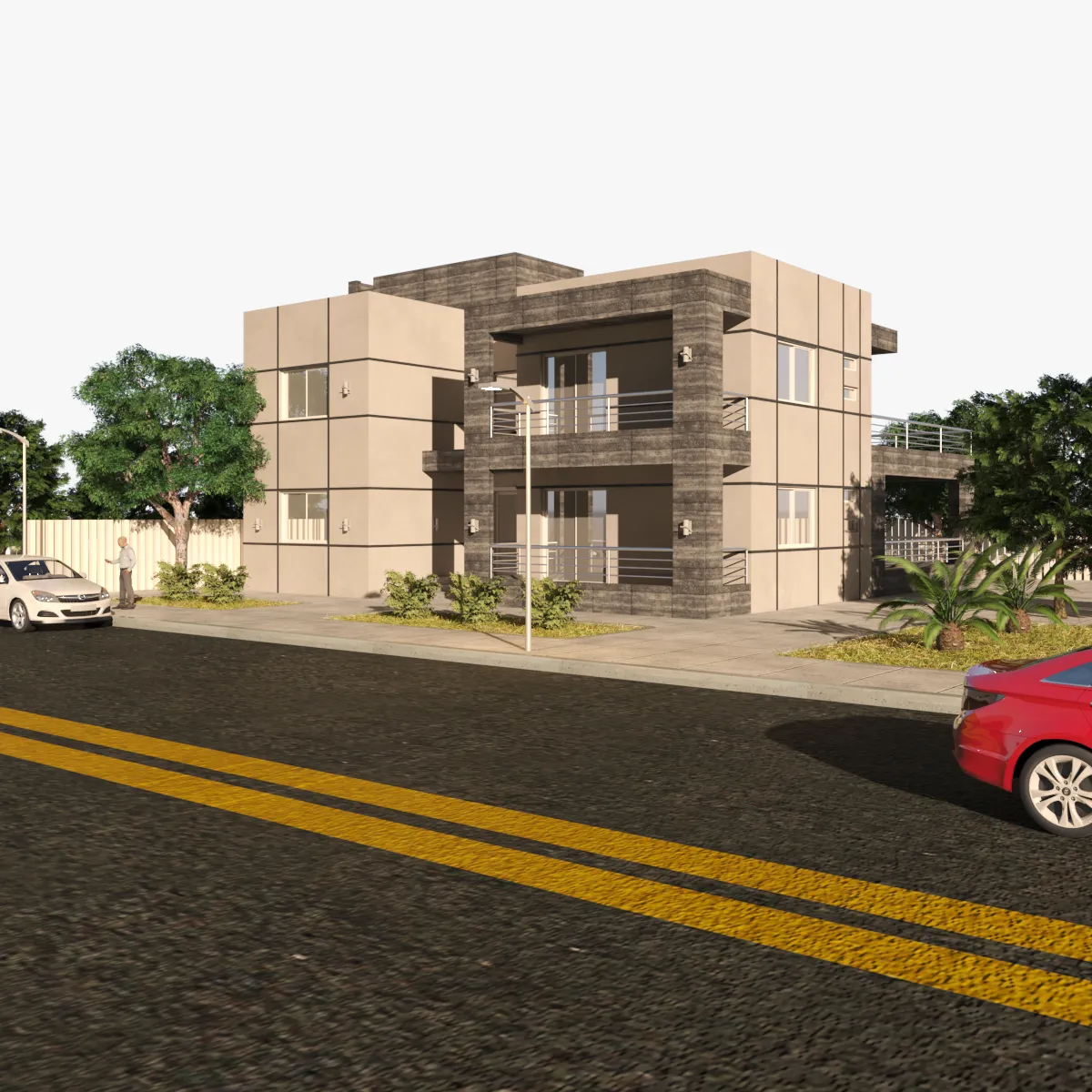 Modern Two Story Villa Exterior Architecture 3D Model .c4d .max .obj .3ds .fbx .stl .blend 