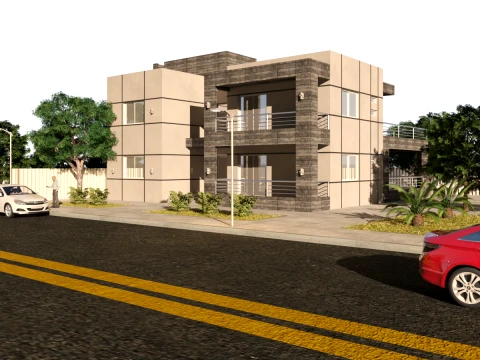 Modern Two Story Villa Exterior Architecture Model 3D
