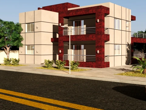 Modern Two Story Villa Exterior Architecture 3D Model