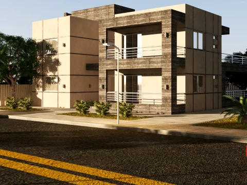 Modern Two Story Villa Exterior Architecture 3D Model