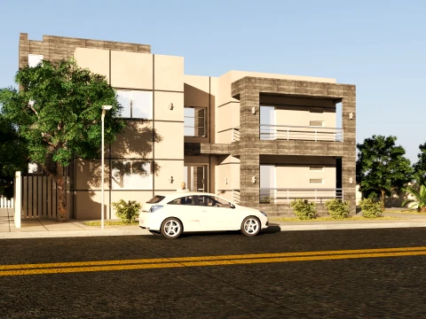 Modern Two Story Villa Exterior Architecture 3D Model