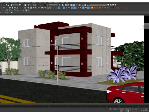 Modern Two Story Villa Exterior Architecture 3D Model