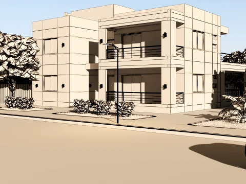 Modern Two Story Villa Exterior Architecture 3D Model