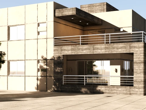 Modern Two Story Villa Exterior Architecture 3D Model