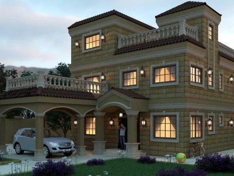 Modern Spanish Style Luxury Villa Exterior With Swimming Pool Modèle 3D