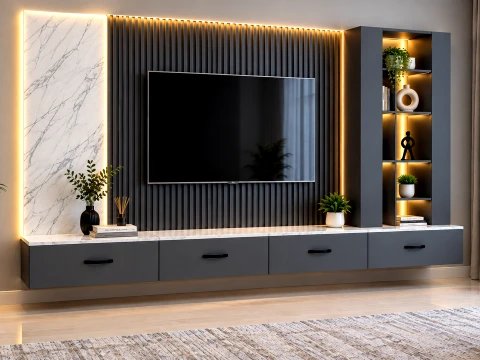 Modern TV Unit Wall Panel With Shelves Low Poly 3Dモデル
