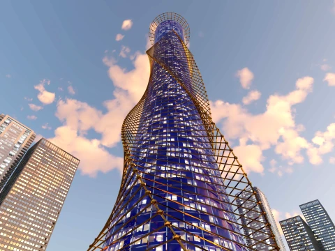 未来的な超高層ビルとモダンな高層タワー建築 3Dモデル