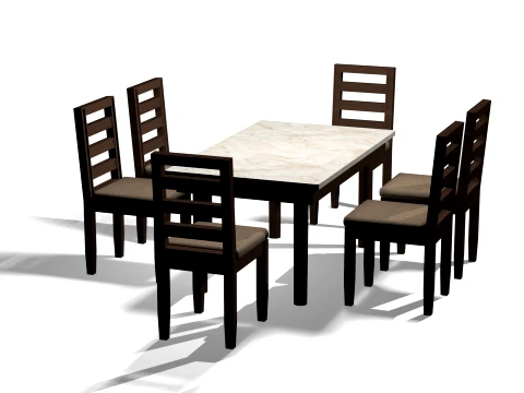 Modern Dining Table with 6 Chairs 3D Model