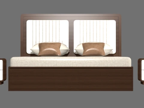 Modern Double Bed with Nightstands 3D Model