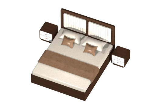 Modern Double Bed with Nightstands 3D Model