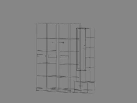 Modern 3 Door Wardrobe High quality low poly 3D Model
