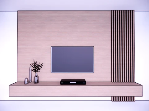 Wooden tv wall 3D Model
