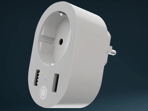 Smart Plug with USB PBR European Socket White Glossy Plastic 3D Model