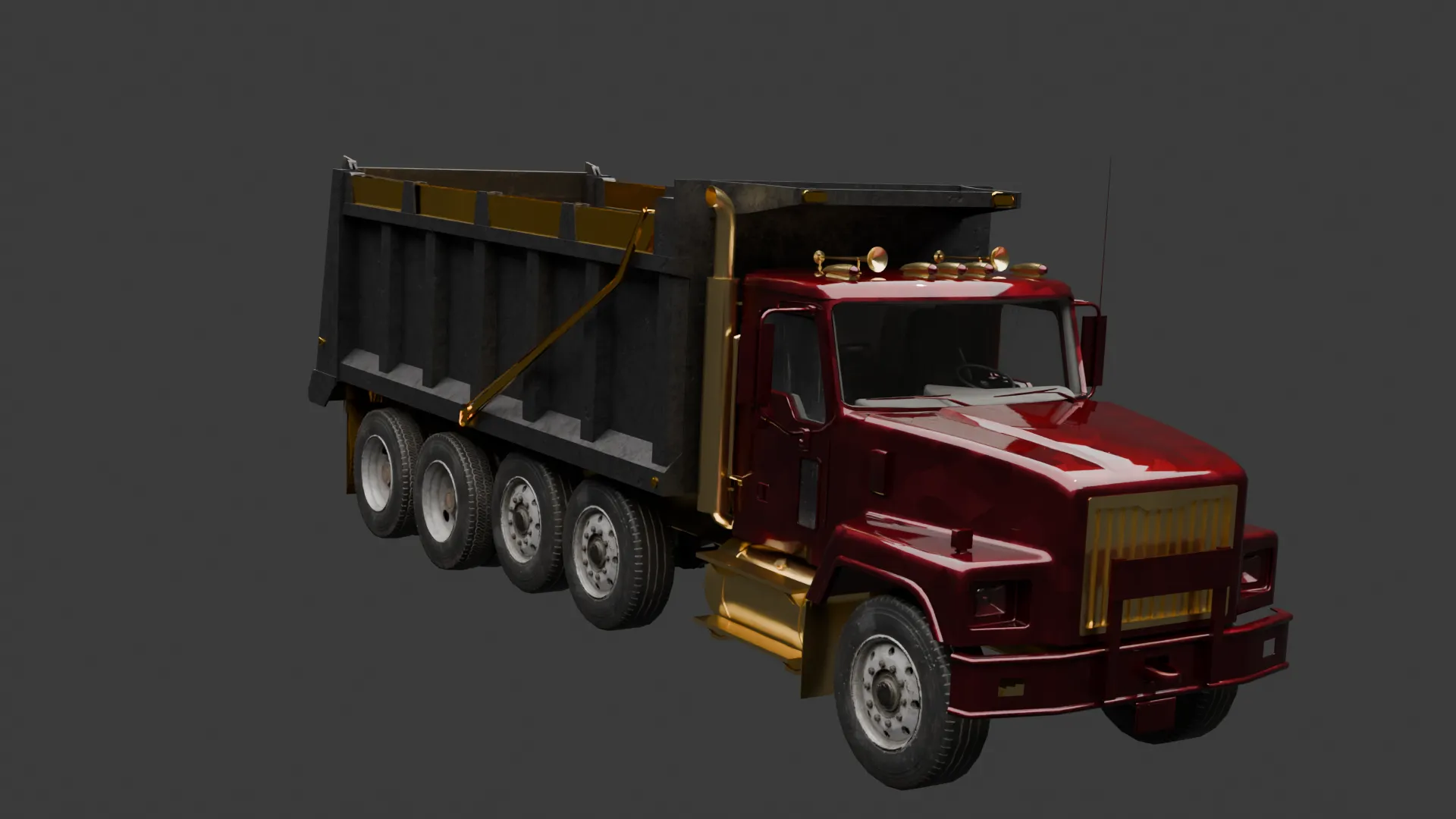 Chinese Red Cherry Dump Truck 3D Model .c4d .max .obj .3ds .fbx .stl .blend