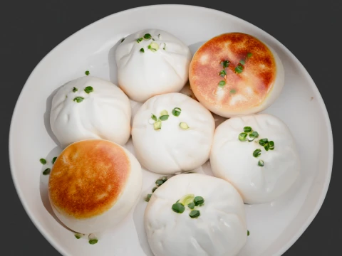 Crispy Pan-Fried Pork Buns Sheng Jian Bao 3D Model