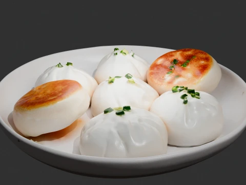Crispy Pan-Fried Pork Buns Sheng Jian Bao 3D Model