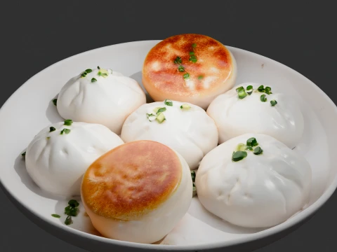 Crispy Pan-Fried Pork Buns Sheng Jian Bao 3D Model
