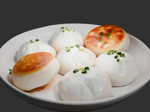 Crispy Pan-Fried Pork Buns Sheng Jian Bao 3D Model