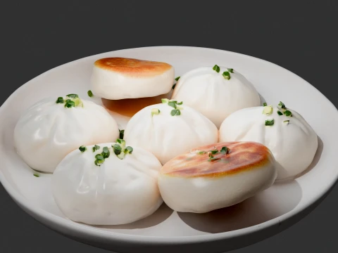 Crispy Pan-Fried Pork Buns Sheng Jian Bao 3D Model