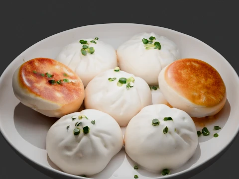 Crispy Pan-Fried Pork Buns Sheng Jian Bao 3D Model