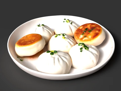 Crispy Pan-Fried Pork Buns Sheng Jian Bao 3D Model