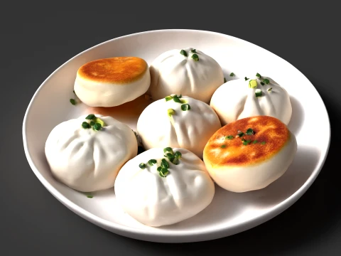 Crispy Pan-Fried Pork Buns Sheng Jian Bao 3D Model