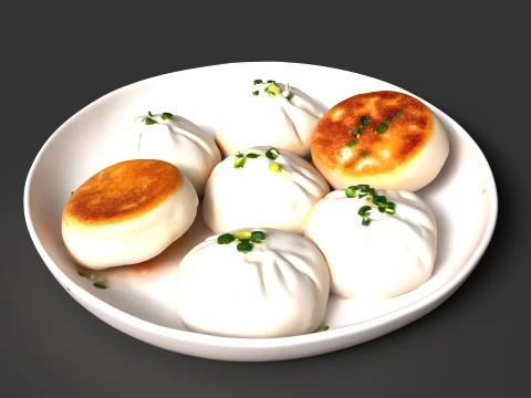 Crispy Pan-Fried Pork Buns Sheng Jian Bao 3D Model