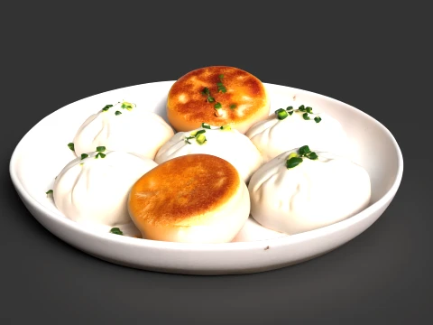 Crispy Pan-Fried Pork Buns Sheng Jian Bao 3D Model