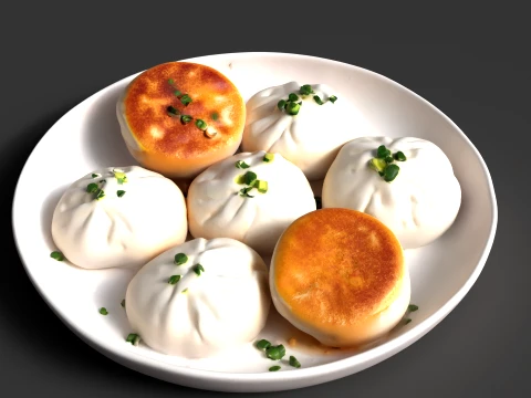 Crispy Pan-Fried Pork Buns Sheng Jian Bao 3D Model